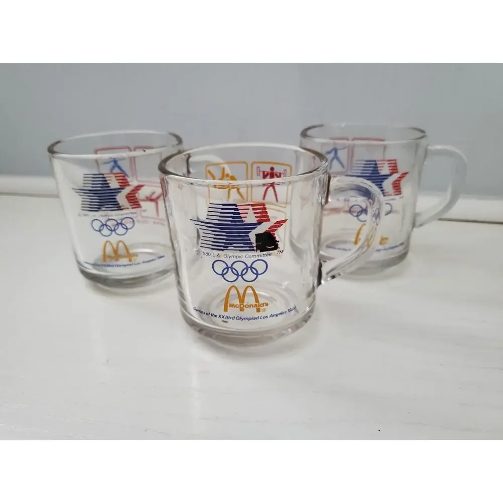 McDonalds‎ VINTAGE 1984 LOS ANGELES Olympics Coffee/Tea Cup/Mug Glass Lot of 3